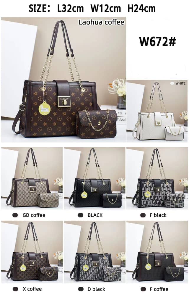 NEW ARRIVALS. Luxury Women’s Handbag Set 2PCS – Elegant Tote Bag with Matching Crossbody Purse, Chain Strap Shoulder Bag (Coffee Brown)