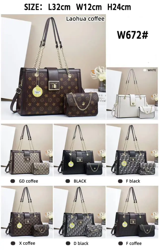 NEW ARRIVALS. Luxury Women’s Handbag Set 2PCS – Elegant Tote Bag with Matching Crossbody Purse, Chain Strap Shoulder Bag (Coffee Brown)