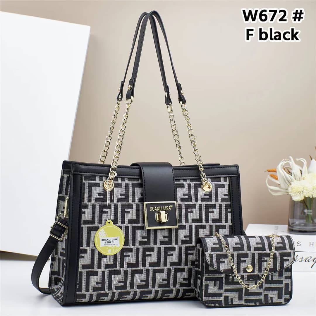 NEW ARRIVALS. Luxury Women’s Handbag Set 2PCS – Elegant Tote Bag with Matching Crossbody Purse, Chain Strap Shoulder Bag (Coffee Brown)