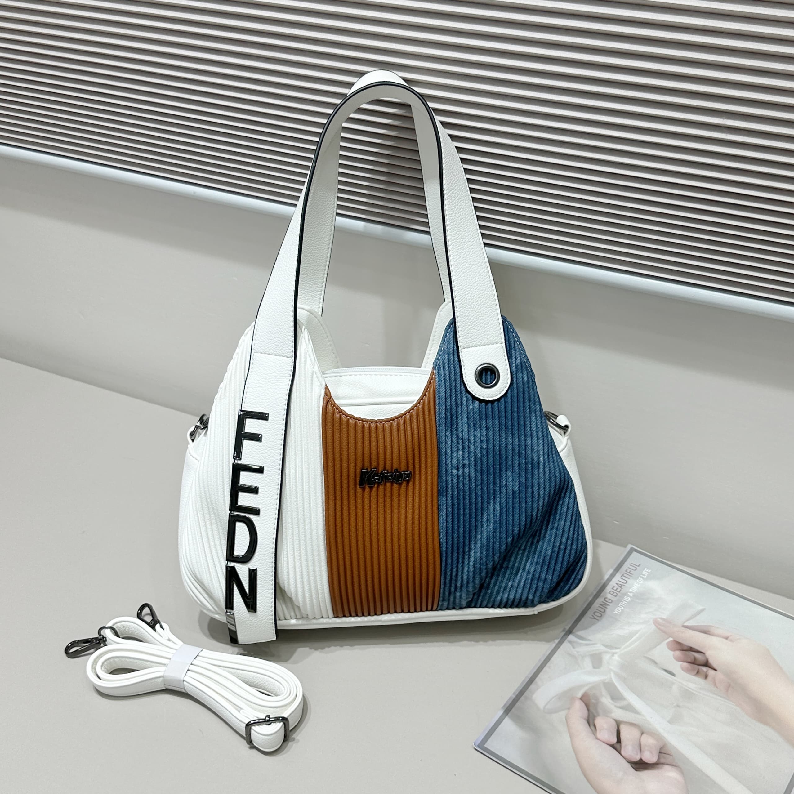 New Arrivals, fully stocked. Women’s Fashion Shoulder Bag PU Leather Handbag with Adjustable Strap – Casual Crossbody Tote Blue & White Design