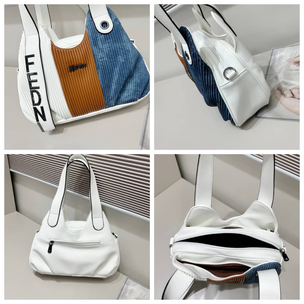 New Arrivals, fully stocked. Women’s Fashion Shoulder Bag PU Leather Handbag with Adjustable Strap – Casual Crossbody Tote Blue & White Design