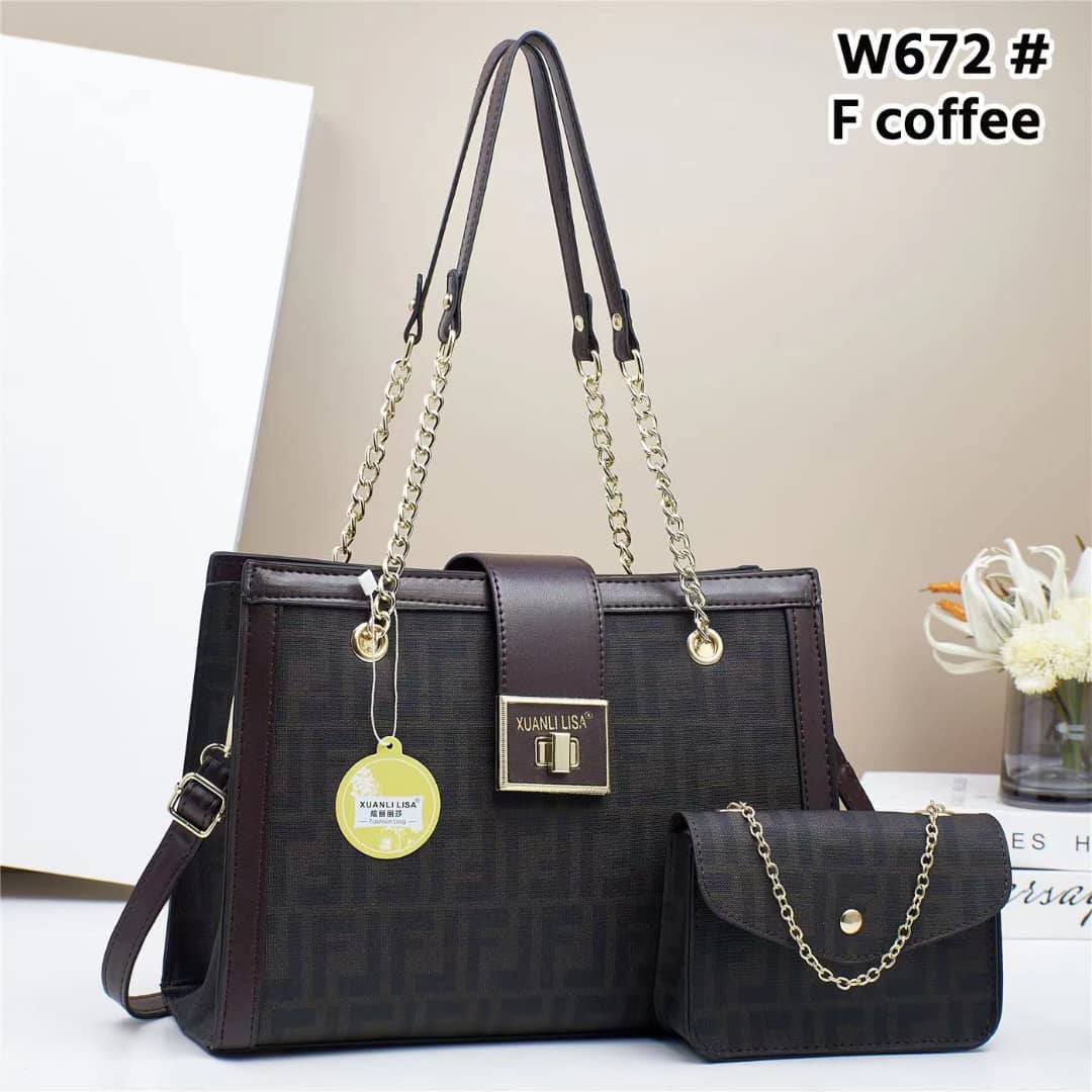 NEW ARRIVALS. Luxury Women’s Handbag Set 2PCS – Elegant Tote Bag with Matching Crossbody Purse, Chain Strap Shoulder Bag (Coffee Brown)
