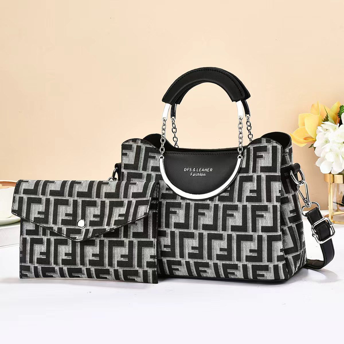 Luxury Women’s Handbag Set 2-in-1 Designer Pattern Shoulder Bag with Matching Wallet