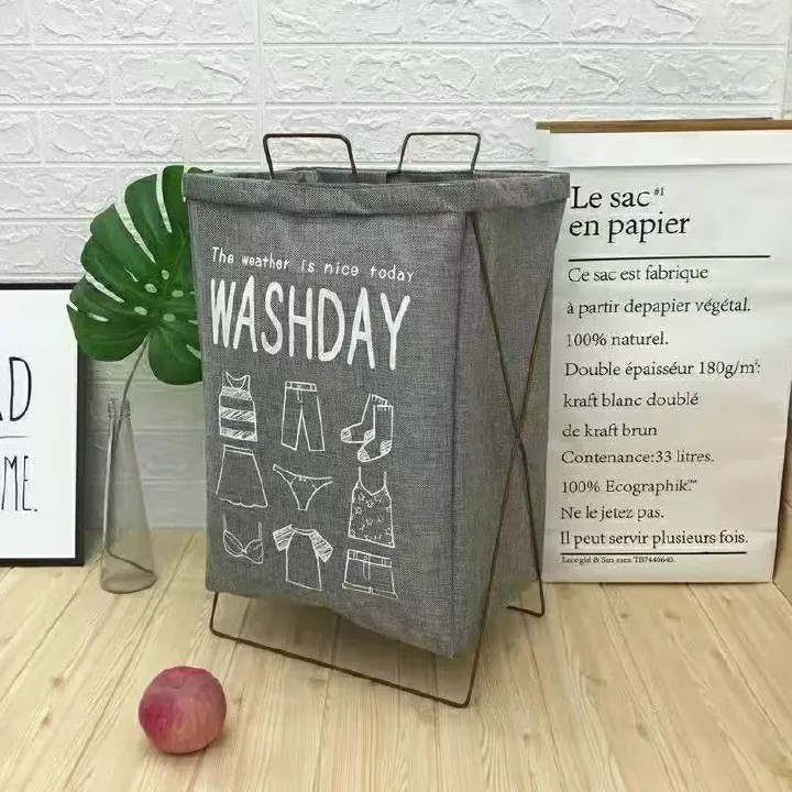 [New]Jaza Keja Folding Laundry Basket Dirty Clothes Hamper Cotton Linen Fabric Storage Bin Bathroom Laundry Basket Suitable for All Seasons