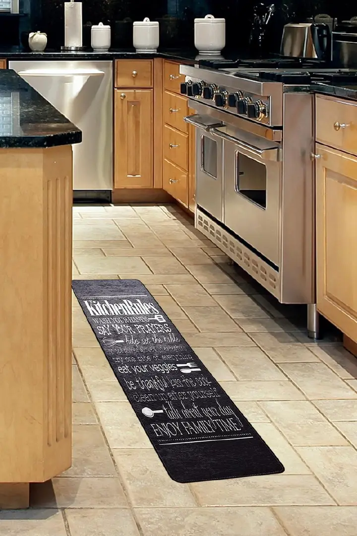 2PCS Black White Kitchenware Kitchen Rules Bakery Non Slip Absorbent Washable Kitchen Rugs Anti Fatigue Kitchen Mats Rugs Sets Floor Mats, Home Indoor Runner Carpet