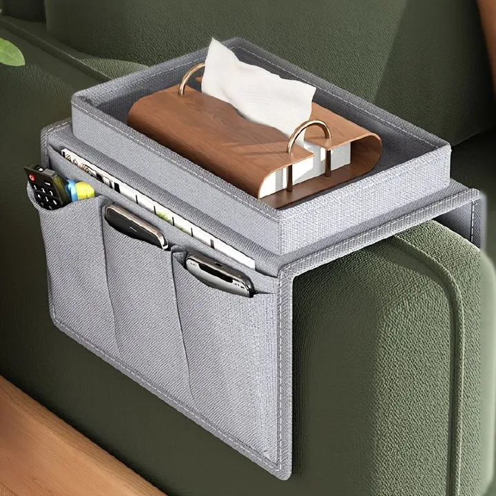 Jaza Keja Contemporary Sofa Armrest Oxford Organizer with Cup Holder Tray Bedside Hanging Bag Suitable for TV Remote Snacks Armchair Caddy Bedside Storage