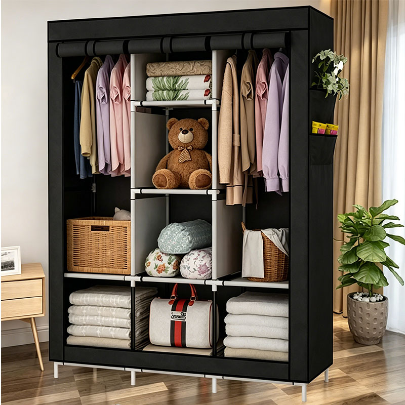 Jaza Keja 3 Columns 130 DIY Large Capacity Metallic Wardrobe Assemble Closets Portable Home Storage with Rolling Door