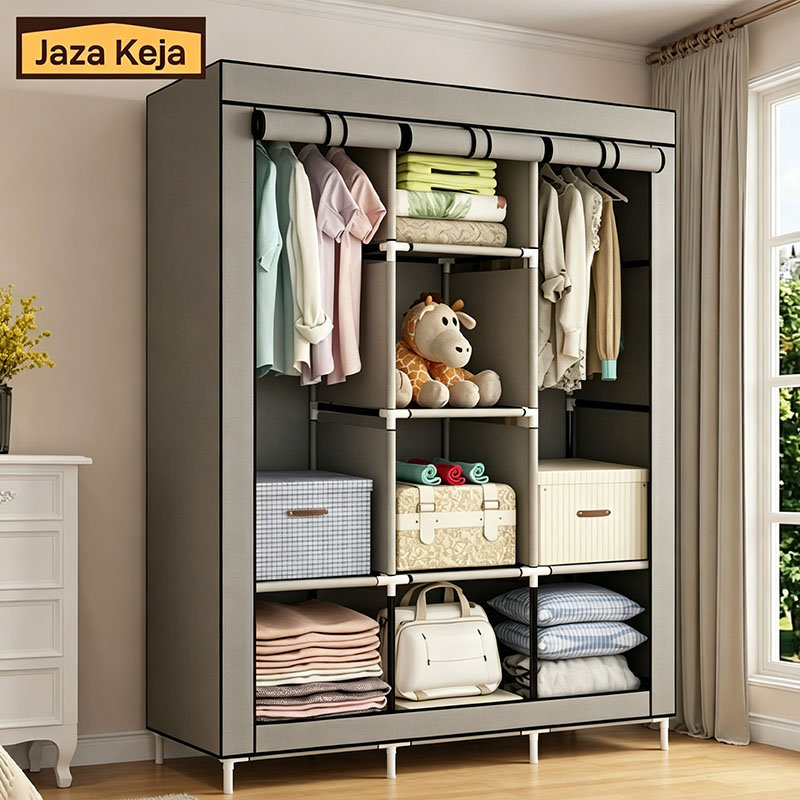 Jaza Keja 3 Columns 130 DIY Large Capacity Metallic Wardrobe Assemble Closets Portable Home Storage with Rolling Door