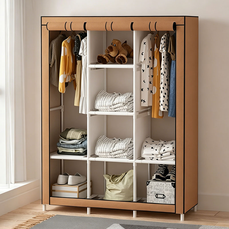 Jaza Keja 3 Columns 130 DIY Large Capacity Metallic Wardrobe Assemble Closets Portable Home Storage with Rolling Door
