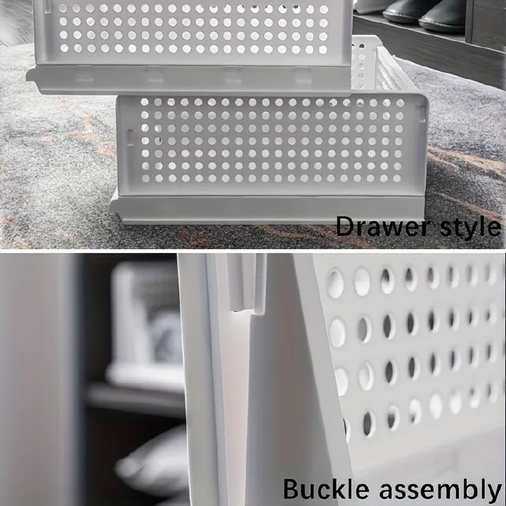 [Limited Offer]Jaza Keja 1PC Stackable Plastic Closet Organizer Box with Sliding Drawers Bins Foldable Storage Basket for Wardrobe Cupboard Kitchen Bathroom Office