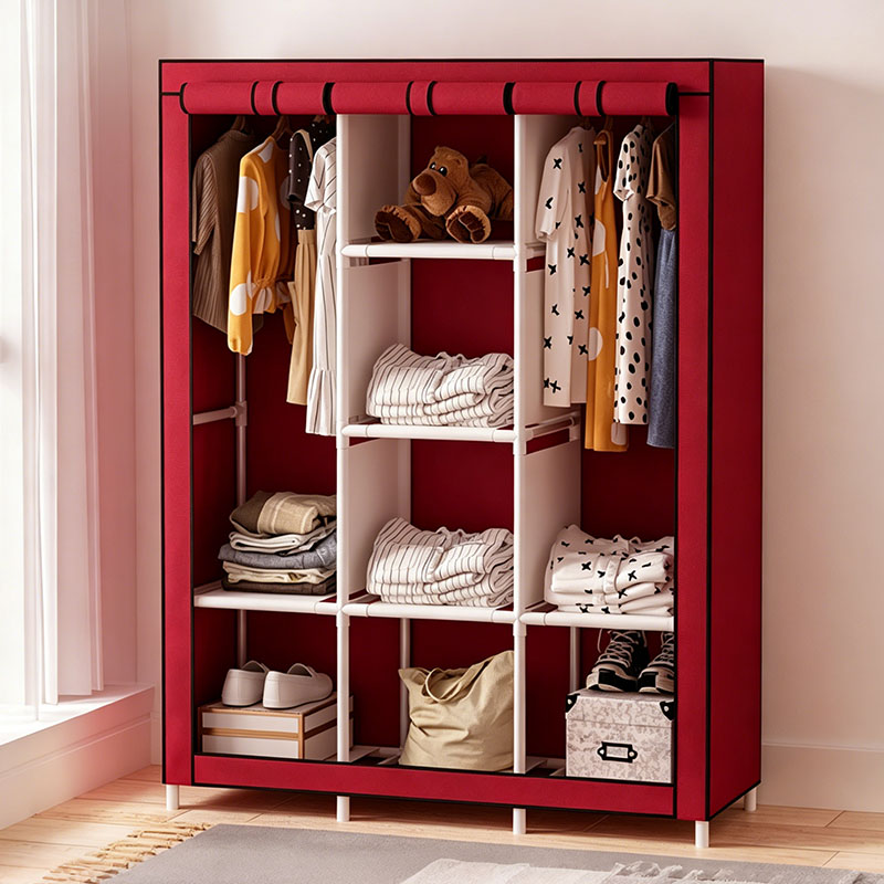Jaza Keja 3 Columns 130 DIY Large Capacity Metallic Wardrobe Assemble Closets Portable Home Storage with Rolling Door