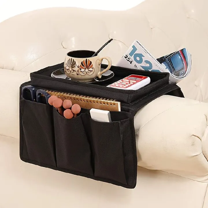 Jaza Keja Contemporary Sofa Armrest Oxford Organizer with Cup Holder Tray Bedside Hanging Bag Suitable for TV Remote Snacks Armchair Caddy Bedside Storage
