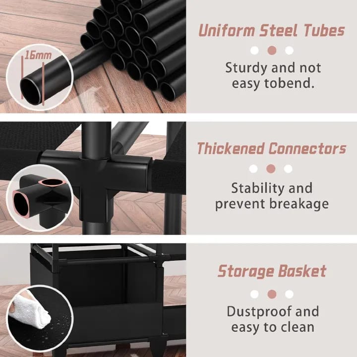 [New]Jaza Keja 16mm 3 Columns Portable Closet Easy Assembly Heavy Duty Large Capacity Wardrobe Closet Sturdy Stable Clothes Rack with Shelves 4 Storage Baskets 2 Hanging Rods for Bedroom Cloakroom