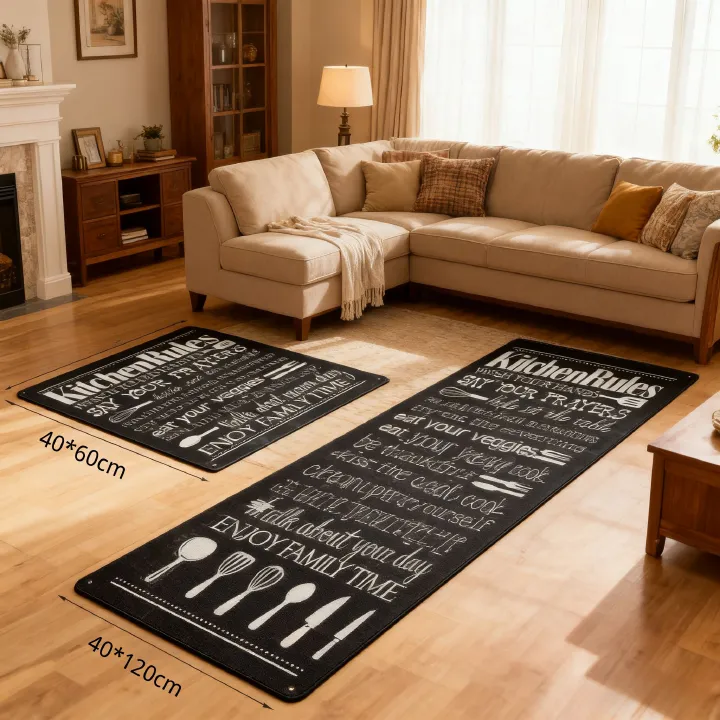 2PCS Black White Kitchenware Kitchen Rules Bakery Non Slip Absorbent Washable Kitchen Rugs Anti Fatigue Kitchen Mats Rugs Sets Floor Mats, Home Indoor Runner Carpet
