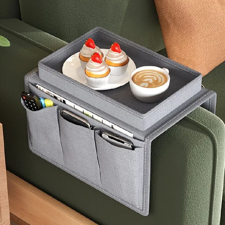 Jaza Keja Contemporary Sofa Armrest Oxford Organizer with Cup Holder Tray Bedside Hanging Bag Suitable for TV Remote Snacks Armchair Caddy Bedside Storage