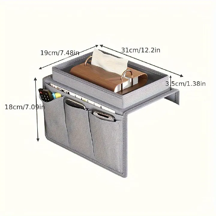 Jaza Keja Contemporary Sofa Armrest Oxford Organizer with Cup Holder Tray Bedside Hanging Bag Suitable for TV Remote Snacks Armchair Caddy Bedside Storage
