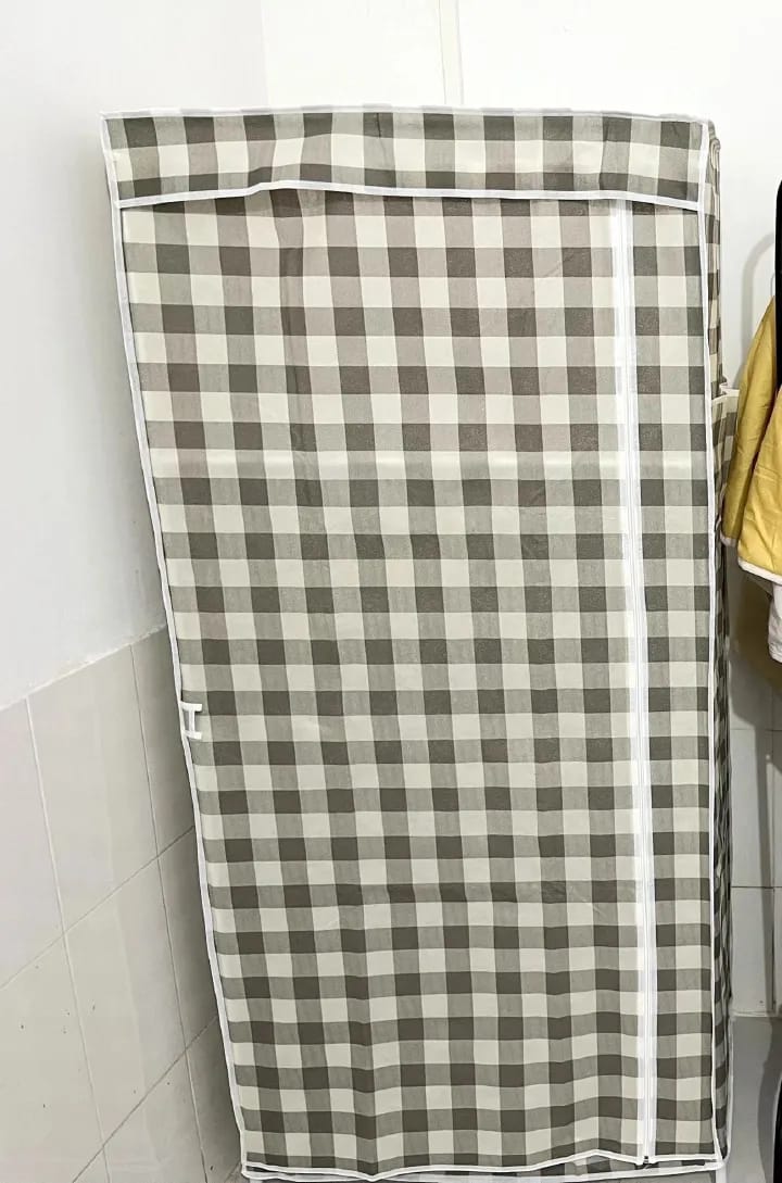 Jaza Keja Portable 1 Column 56cm Portable Wardrobe Closet Metallic Organizer Non-Woven Fabric Cover Ideal for Dorms, Bedrooms, Rentals, Children Portable Closets