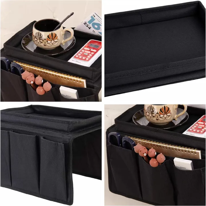 Jaza Keja Contemporary Sofa Armrest Oxford Organizer with Cup Holder Tray Bedside Hanging Bag Suitable for TV Remote Snacks Armchair Caddy Bedside Storage