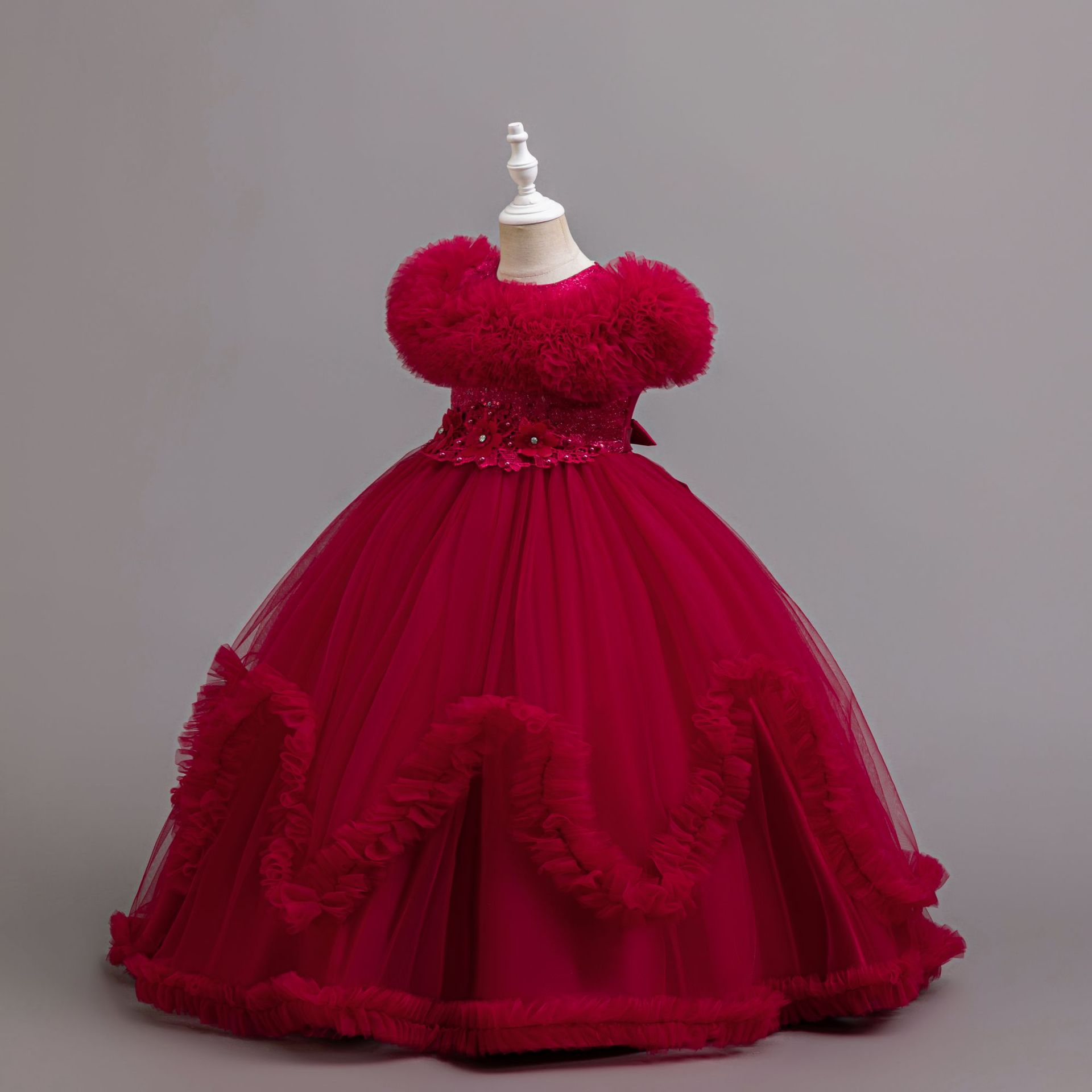 Summer new high-end girl dress round neck gauze fluffy skirt cute princess skirt long dress suitable for birthday school party family party dinner dress costume.