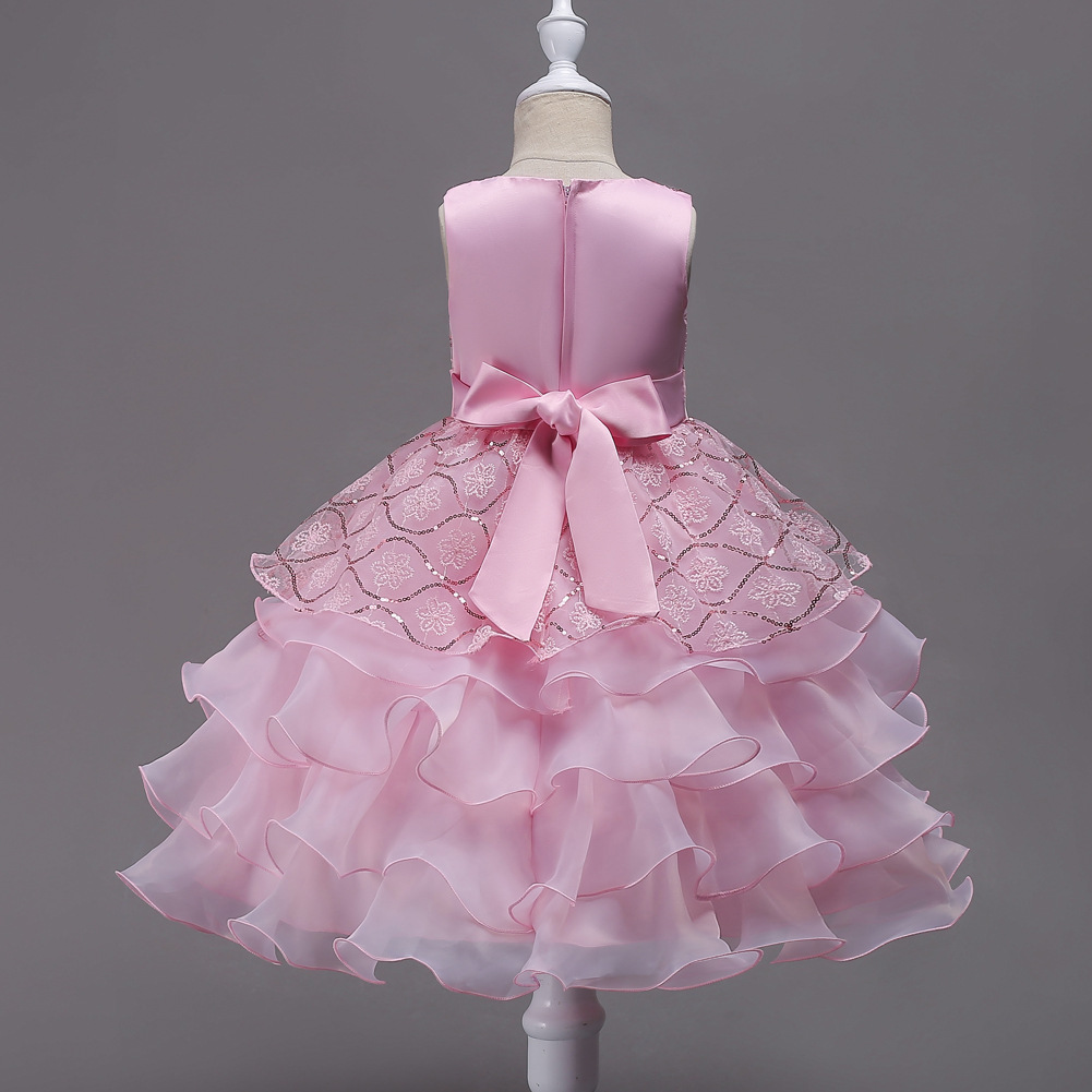 Summer new girls' dresses sleeveless round neck studded bow mesh fluffy princess skirt long dress cake skirt suitable for birthday school party family party dinner dress costume.