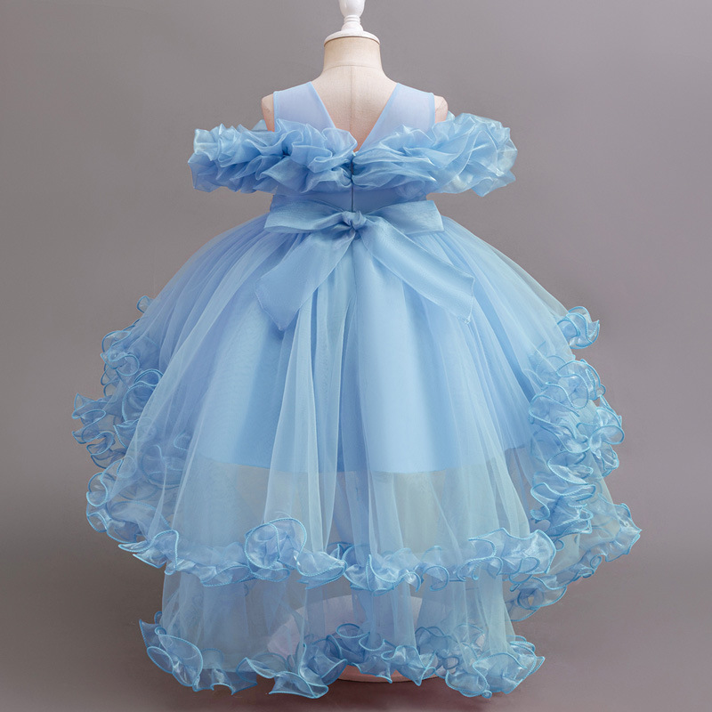 New girls' dresses sleeveless round neck, shoulder mesh fluffy skirt, princess skirt trailing dress is suitable for birthday party, school Christmas party, dinner dress, performance dress.