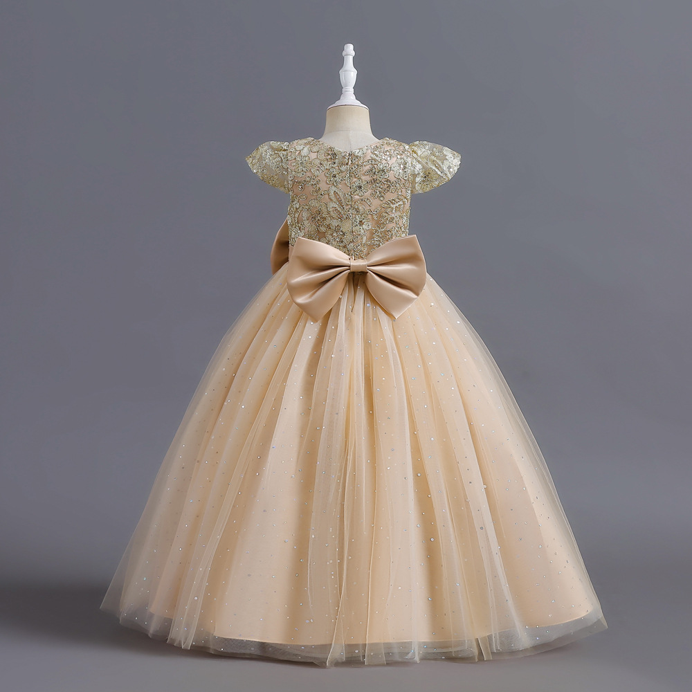 New girl's dress short sleeve round neck sequined butterfly gauze fluffy skirt long princess dress dress dress suitable for birthday school party dinner dress costume.