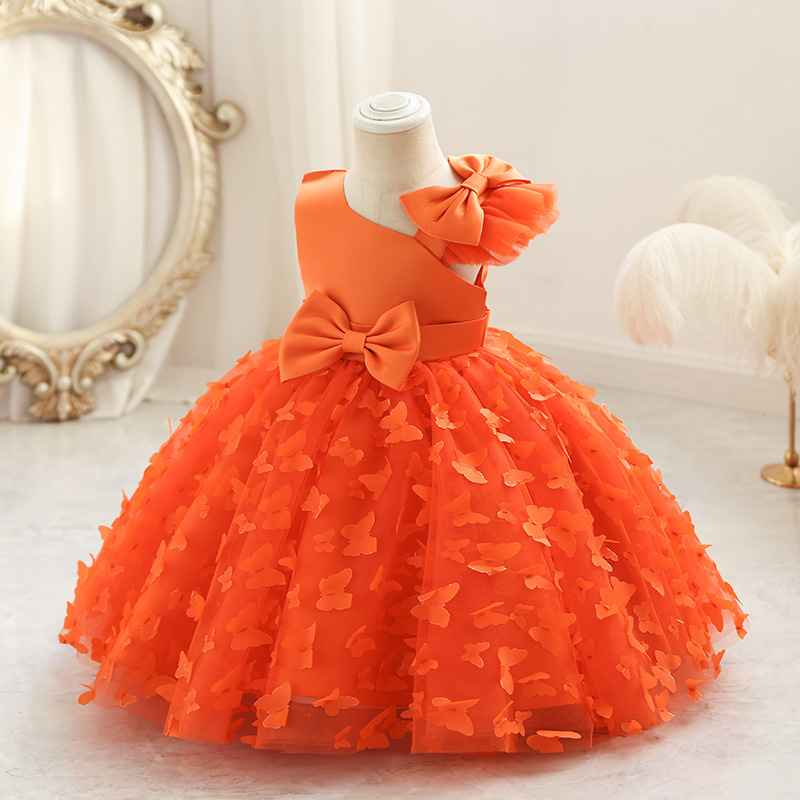 New girls' dresses in summer, round neck, flying sleeves, bow mesh and fluffy princess dress, are suitable for birthday school parties, family gatherings, dinner dresses and costumes.