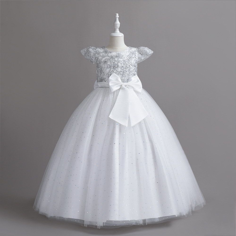 New girl's dress short sleeve round neck sequined butterfly gauze fluffy skirt long princess dress dress dress suitable for birthday school party dinner dress costume.