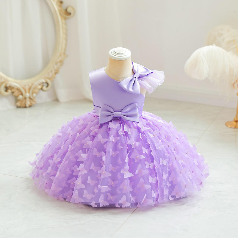 New girls' dresses in summer, round neck, flying sleeves, bow mesh and fluffy princess dress, are suitable for birthday school parties, family gatherings, dinner dresses and costumes.