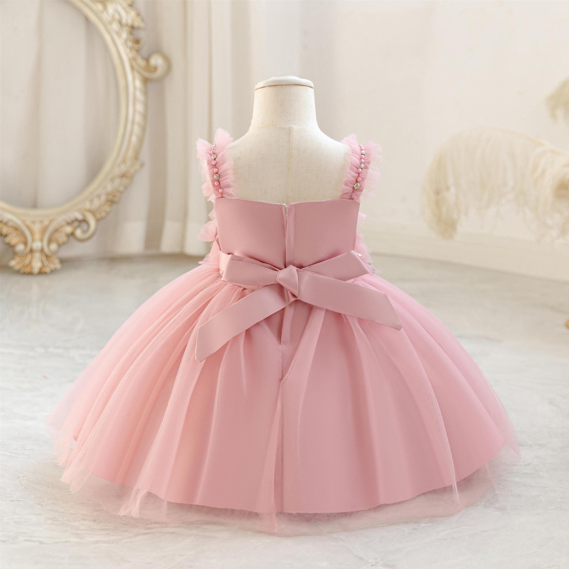 Summer new girl dress sleeveless square collar bow rhinestone mesh fluffy skirt Princess dress is suitable for birthday school party dinner dress costume.