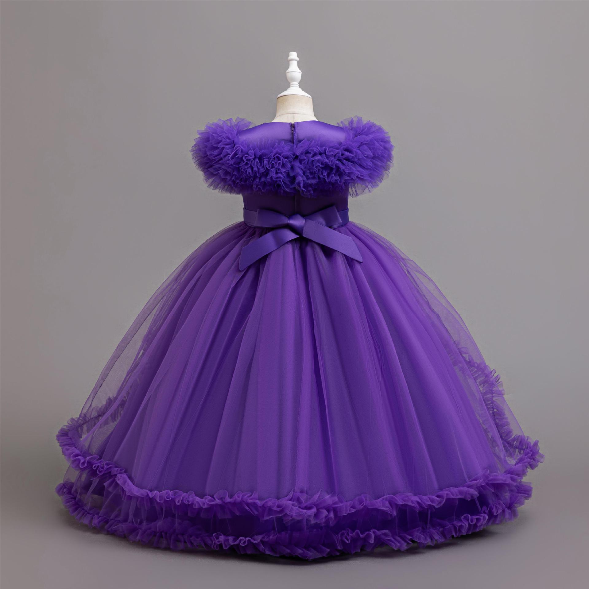 Summer new high-end girl dress round neck gauze fluffy skirt cute princess skirt long dress suitable for birthday school party family party dinner dress costume.