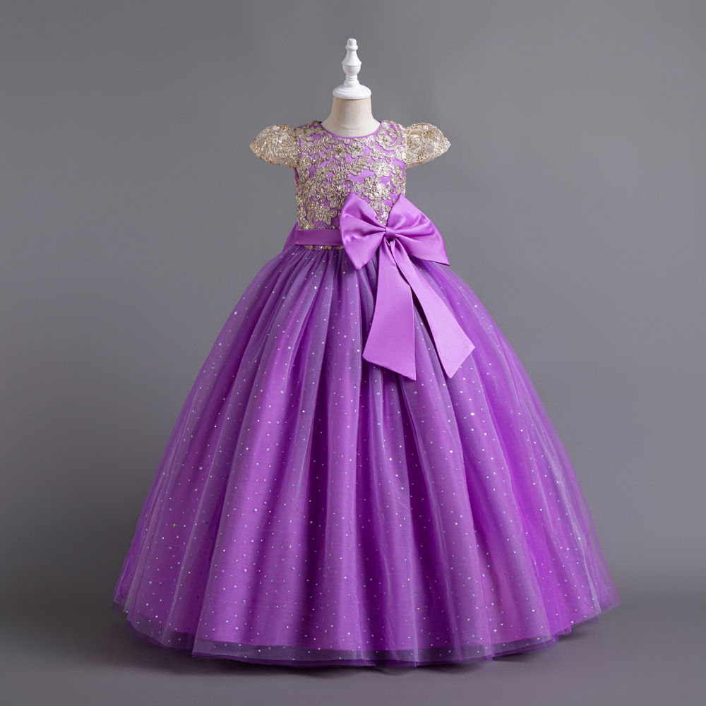 New girl's dress short sleeve round neck sequined butterfly gauze fluffy skirt long princess dress dress dress suitable for birthday school party dinner dress costume.