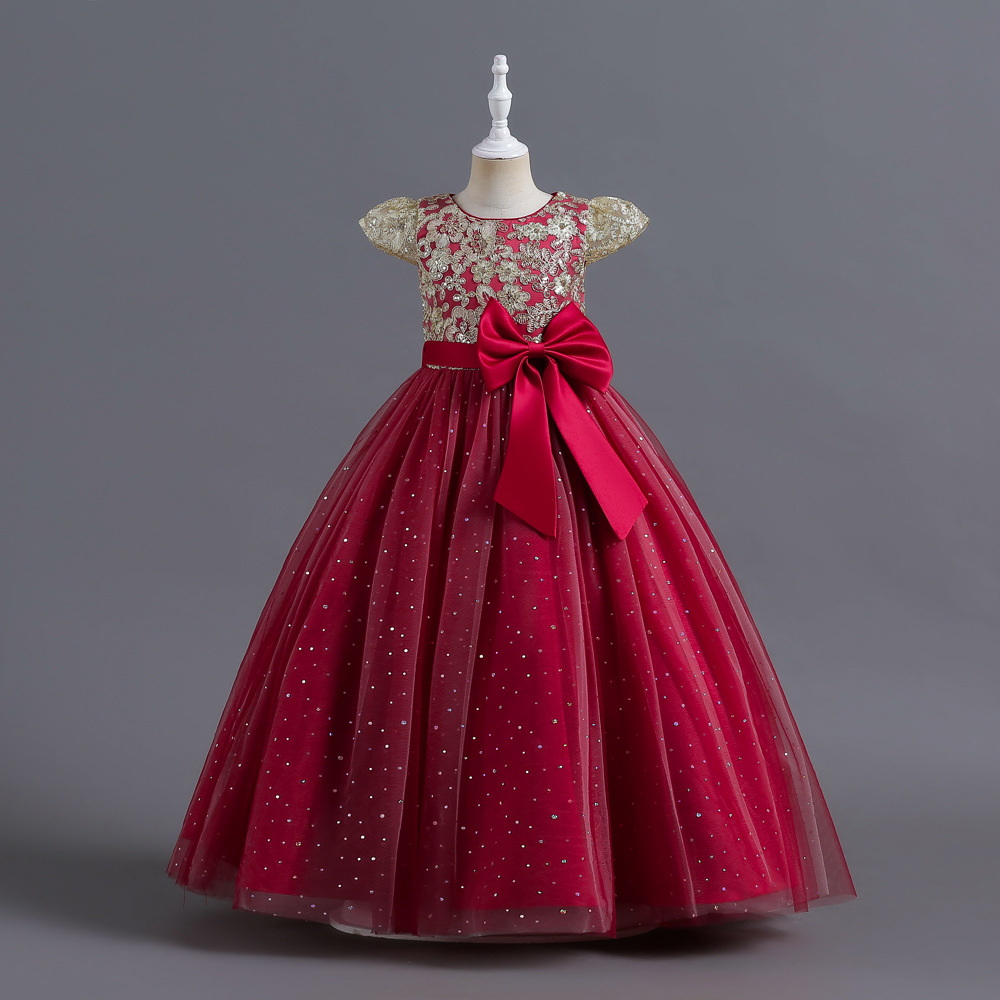 New girl's dress short sleeve round neck sequined butterfly gauze fluffy skirt long princess dress dress dress suitable for birthday school party dinner dress costume.