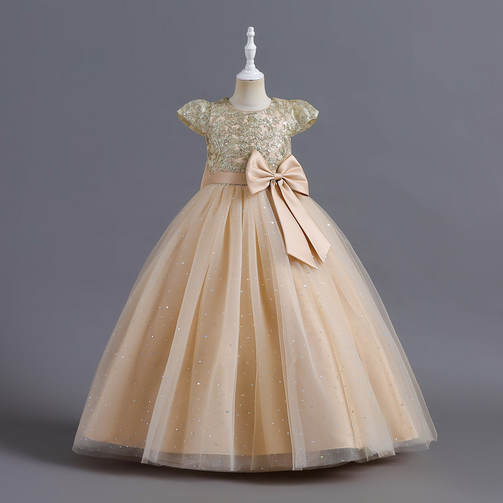 New girl's dress short sleeve round neck sequined butterfly gauze fluffy skirt long princess dress dress dress suitable for birthday school party dinner dress costume.