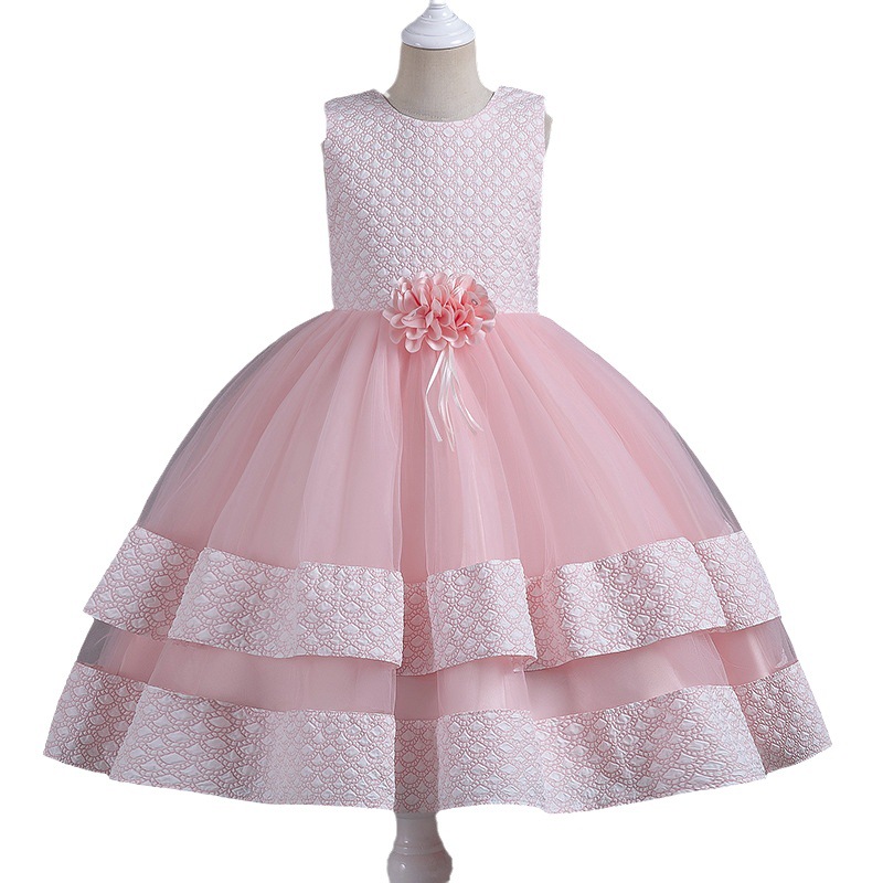 Summer new girls' dress suit long sleeve collar coat sleeveless round neck flower princess skirt small satchel dress three-piece birthday school party family party dinner dress costume.