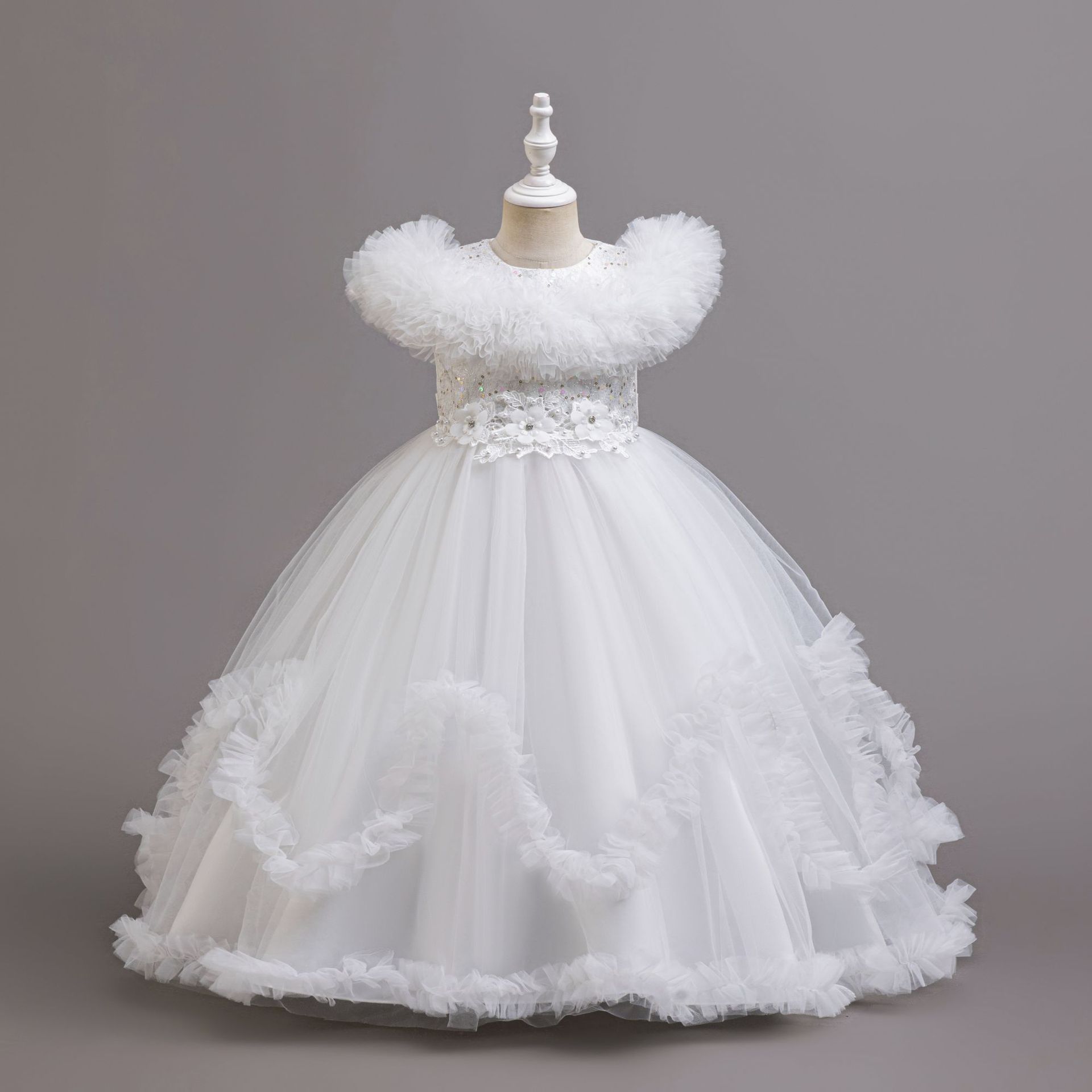 Summer new high-end girl dress round neck gauze fluffy skirt cute princess skirt long dress suitable for birthday school party family party dinner dress costume.