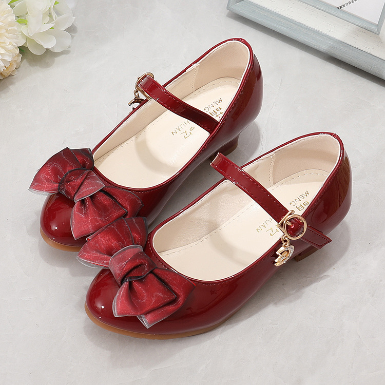 New girls' leather shoes bow princess shoes with dresses, high heels and shoes are suitable for daily casual birthday, school party and dinner performances.