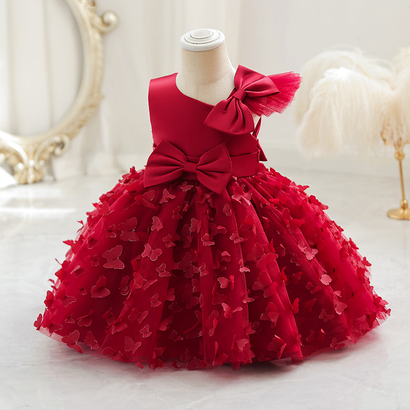New girls' dresses in summer, round neck, flying sleeves, bow mesh and fluffy princess dress, are suitable for birthday school parties, family gatherings, dinner dresses and costumes.