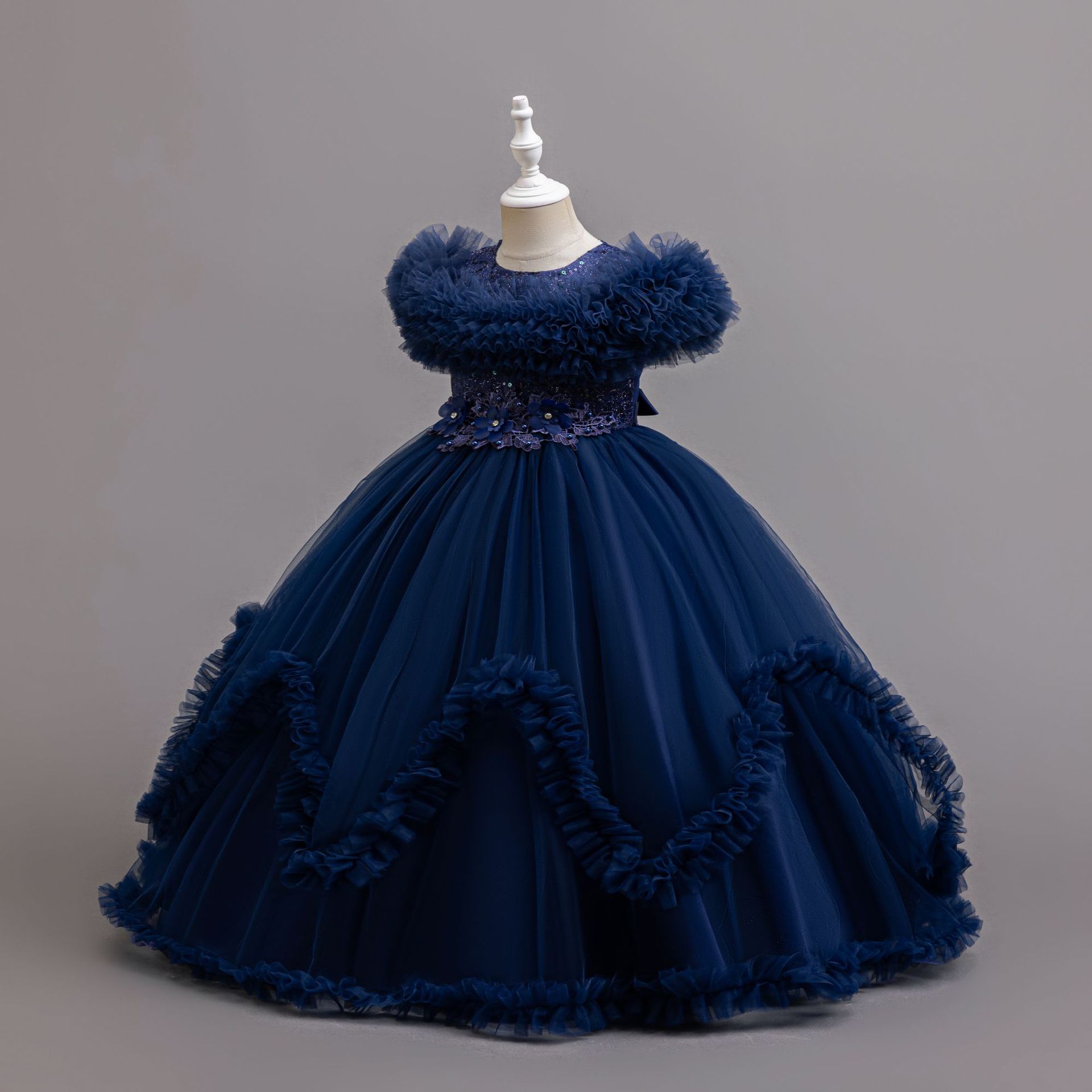 Summer new high-end girl dress round neck gauze fluffy skirt cute princess skirt long dress suitable for birthday school party family party dinner dress costume.