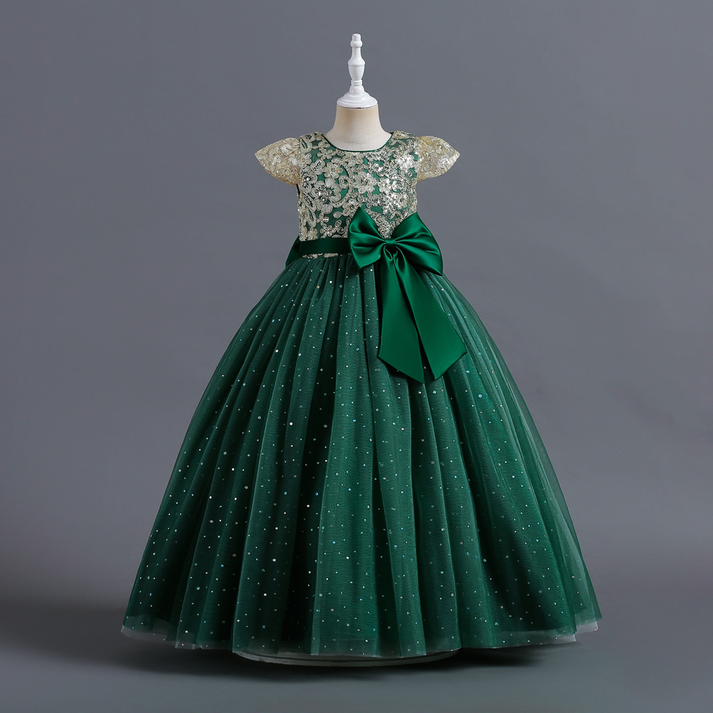 New girl's dress short sleeve round neck sequined butterfly gauze fluffy skirt long princess dress dress dress suitable for birthday school party dinner dress costume.