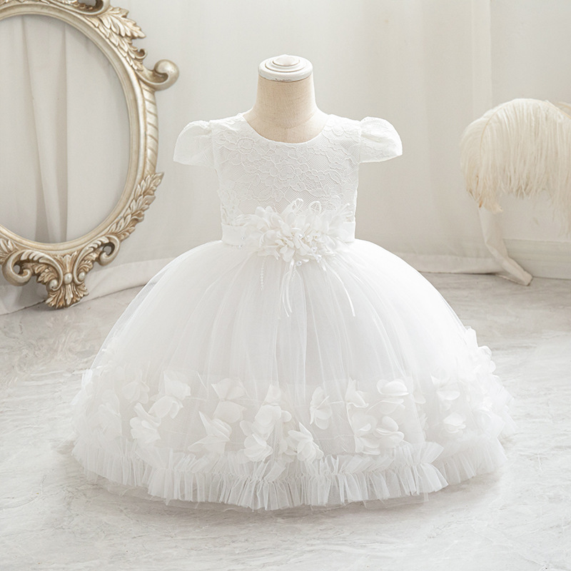 New girls' dresses in summer, short sleeves, round neck, flowers, beaded bows, gauze and fluffy skirts, princess dresses are suitable for birthday school party dinner dresses, costumes.