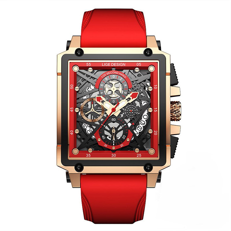 LIGE new men's quartz watch fashion square multifunctional calendar timing small pin waterproof silicone belt men's watches suitable for leisure sports business wear.