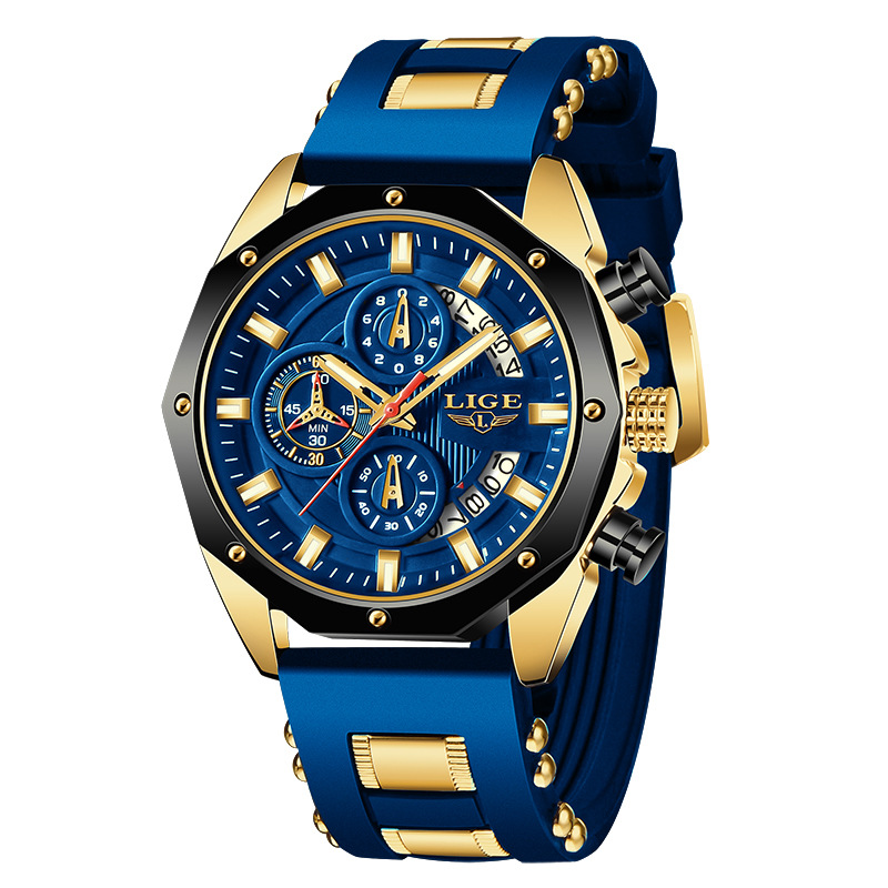 LIGE new men's quartz watch fashion multifunctional calendar waterproof luminous three-pin silicone belt men's watch suitable for leisure sports business wear.