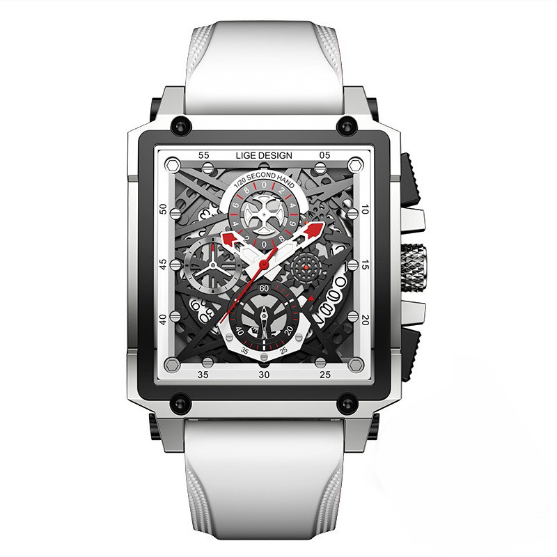 LIGE new men's quartz watch fashion square multifunctional calendar timing small pin waterproof silicone belt men's watches suitable for leisure sports business wear.