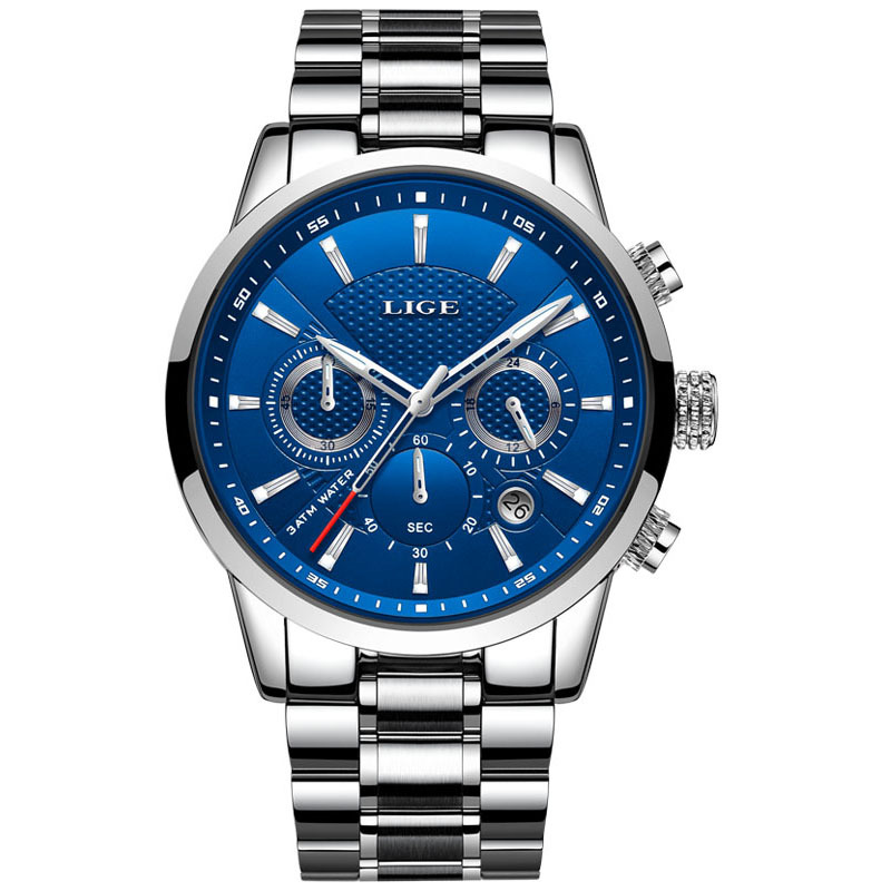 LIGE new men's quartz watch fashion waterproof steel belt multifunctional waterproof luminous men's watch is suitable for leisure sports business wear.