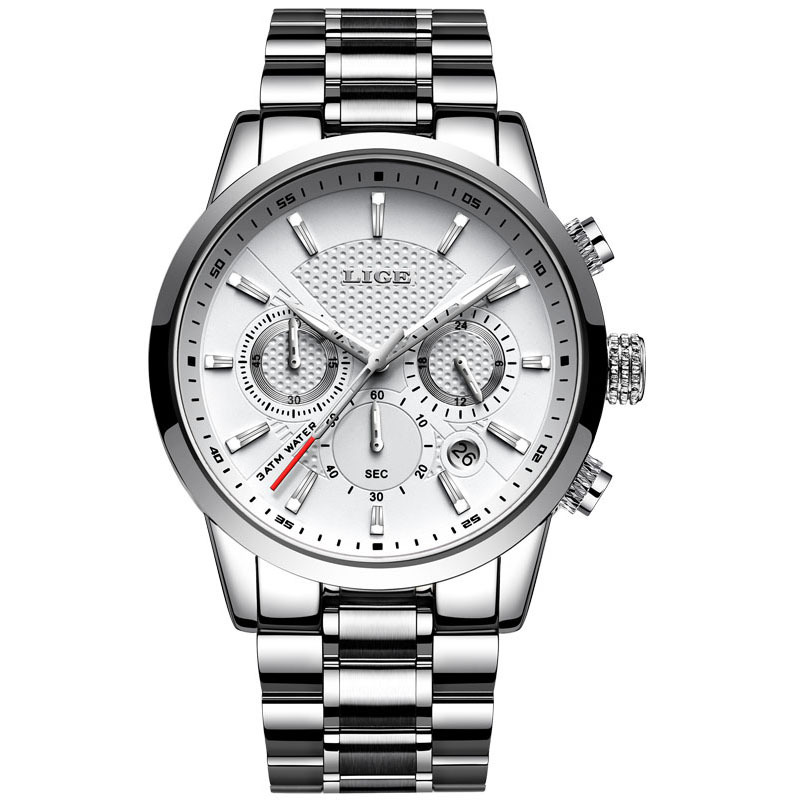 LIGE new men's quartz watch fashion waterproof steel belt multifunctional waterproof luminous men's watch is suitable for leisure sports business wear.