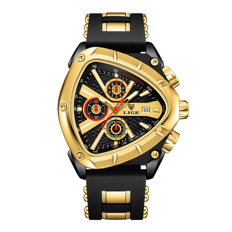 LIGE new men's quartz watch fashion polygon waterproof luminous calendar multifunctional silicone belt men's watch suitable for leisure sports business wear.