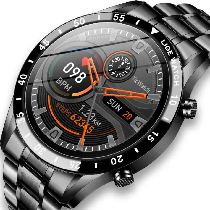 LIGE new men's smart watch multifunctional Bluetooth step-by-step blood pressure heart rate detection waterproof watch men's watch is suitable for leisure sports business wear.