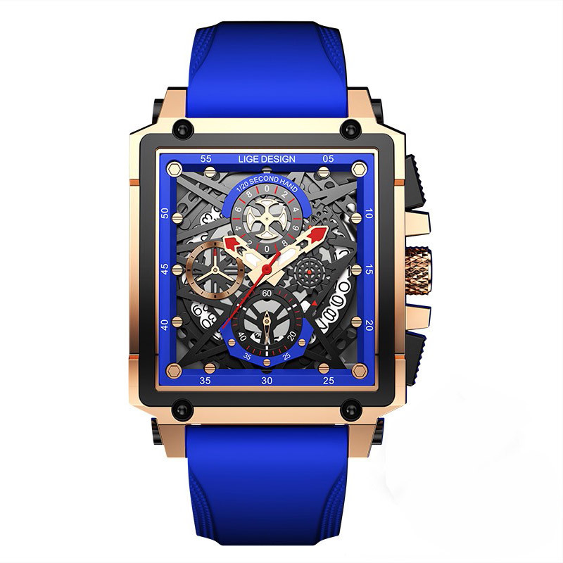 LIGE new men's quartz watch fashion square multifunctional calendar timing small pin waterproof silicone belt men's watches suitable for leisure sports business wear.