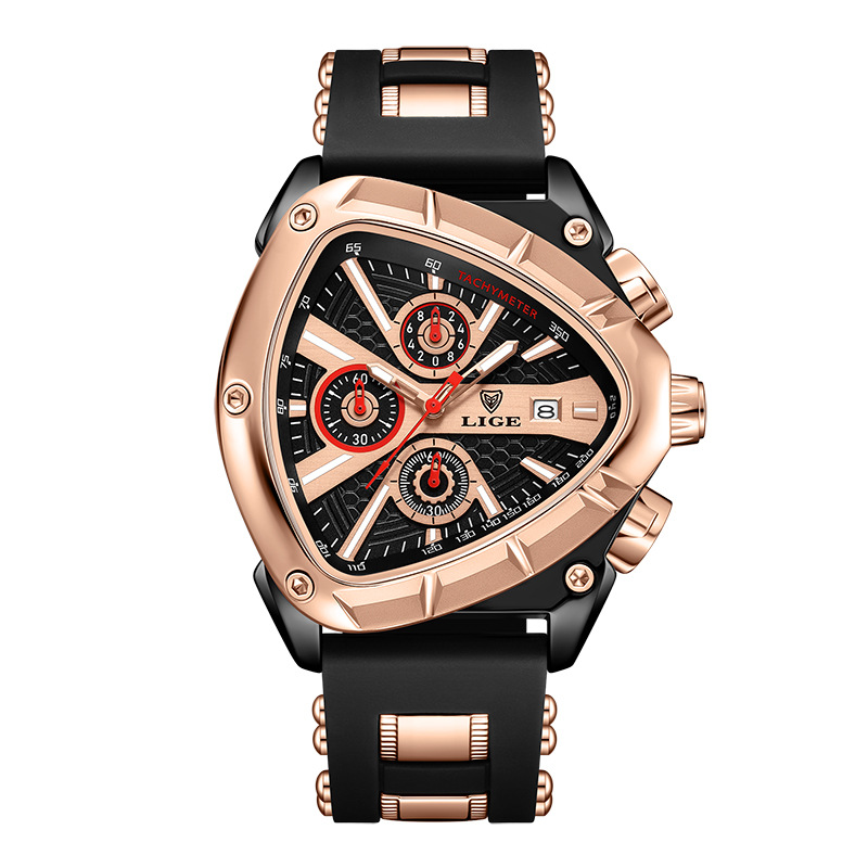 LIGE new men's quartz watch fashion polygon waterproof luminous calendar multifunctional silicone belt men's watch suitable for leisure sports business wear.